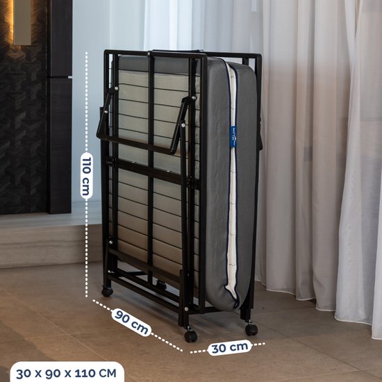 Best Life Opklapbed 90x200 - Logeerbed Inklapbaar - Vouwbed met Matras - 1 Persoons - Plooibed - Incl. Opberghoes