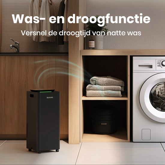 Auronic Luchtontvochtiger en Luchtreiniger - Pro Series - 20L per dag - Was-droog functie - Slaapkamer, Badkamer en Woonkamer - Vochtvreter voor in Huis - Zwart