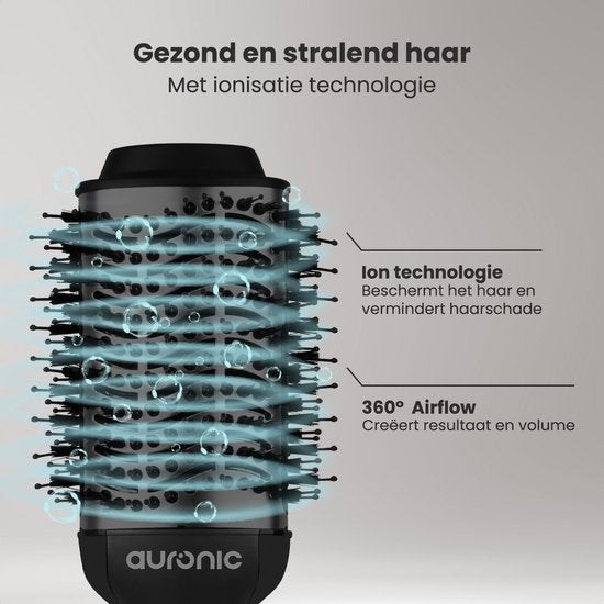 Auronic 3-in-1 Föhnborstel - Airstyler - Lang - Stijl - Krullen - 45 mm Krulborstel - Keramische Magic Brush - 1000W - Zwart/Zwart