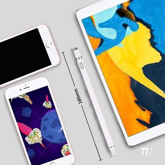 Tikkens Stylus Pen - 2 In 1 Active Pencil Geschikt Voor Tablet, Ipad, Android en Apple Telefoons - Wit