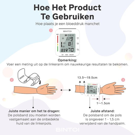 Bintoi® BXE200 - Bloeddrukmeter Pols - Hartslagmeter