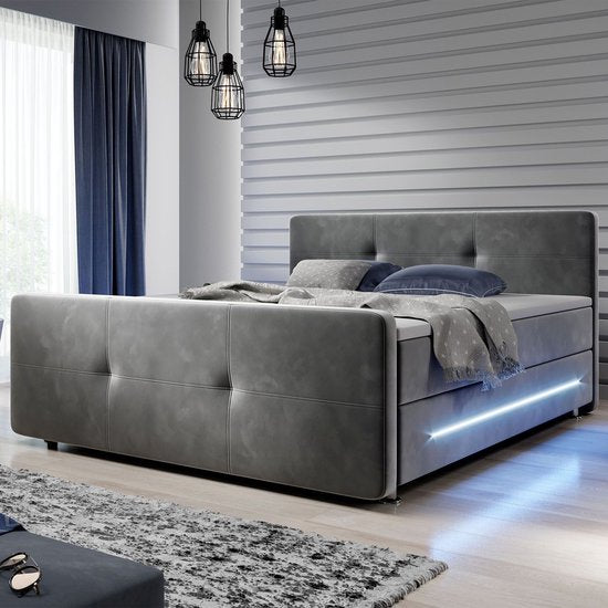 Boxspringbed Houston - 140 x 200 cm - Grijs