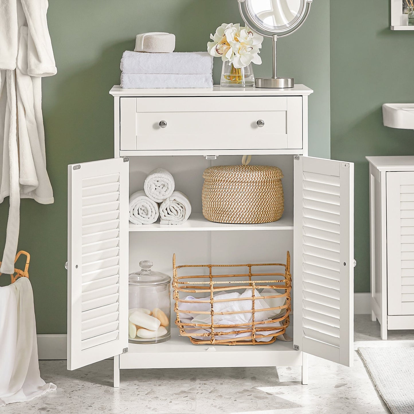 SoBuy Badkamerkast - Lade en 2 Deuren - MDF - Wit - 60x87x35 cm