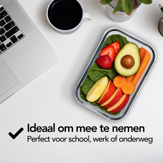 Aviro Vershoudbakjes Glas - 6 Stuks - Meal Prep Bakjes - Vriezer, Magnetron & Oven Bestendig - BPA Vrij - Luchtdicht - 1L