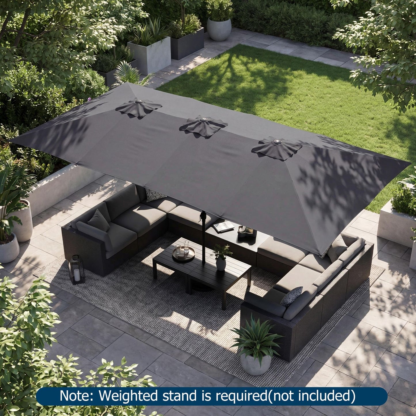 Coast Dubbeldak Parasol 430 x 276 x 260 cm Extra Groot - 12 Ribben - Zwengelsysteem - Grijs