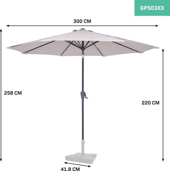 VONROC Premium Stokparasol Recanati Ø300cm – Incl. beschermhoes - Ronde parasol - Kantelbaar – UV werend doek - Beige
