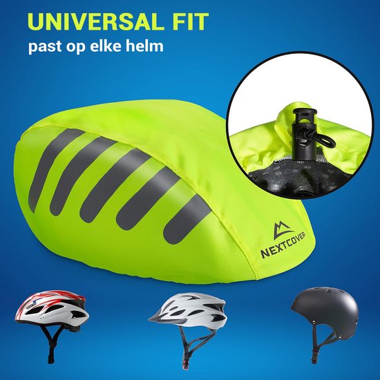 NEXTCOVER® Universele regenhoes voor fietshelmen - 100% wind- en waterdichte helmhoes - Reflecterende fietsregenhoes voor alle helmen - Waterdichte helmhoes met reflecterende veiligheidsmarkeringen