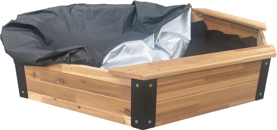AXI Onno XL Zandbak 150 x 150 x 23 cm in Bruin/antraciet – Met Zitbankjes – Met Hoes – FSC 100% Cederhout – Grote zandbak voor kinderen