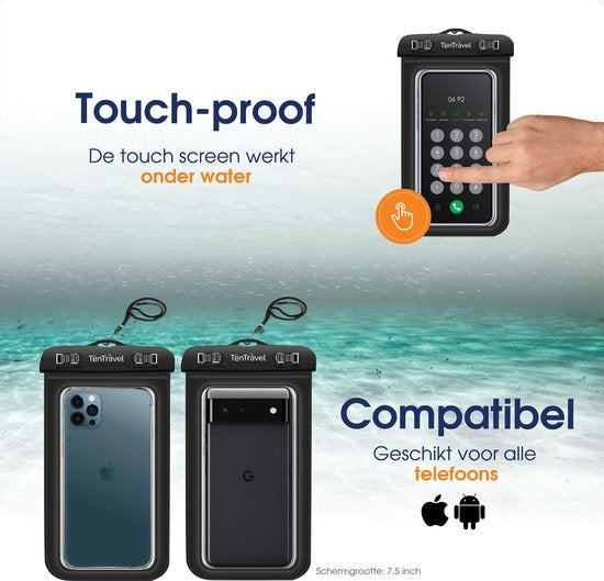 TenTravel Waterdicht Telefoonhoesje - 1 Stuk - Onderwater Hoesje Telefoon - Drijvend Telefoonzakje - Geschikt Voor Alle Smartphones - Met Nekkoord