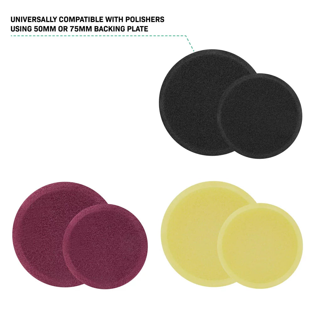 VONROC Polijstpads Set – 6-delig | Ø50 & 75 mm | Voor Grof Polijsten, Fijne Afwerking & Glans | Dual Action Polijstmachines