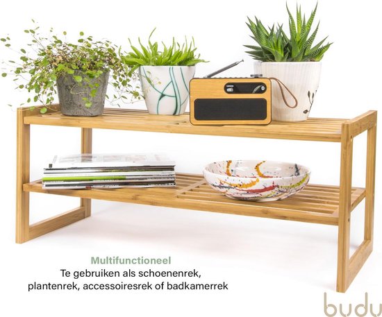 Budu Schoenenrek (2 niveaus) - Bamboe Schoenenrek - Houten Schoenenkast - Schoenenrek hout