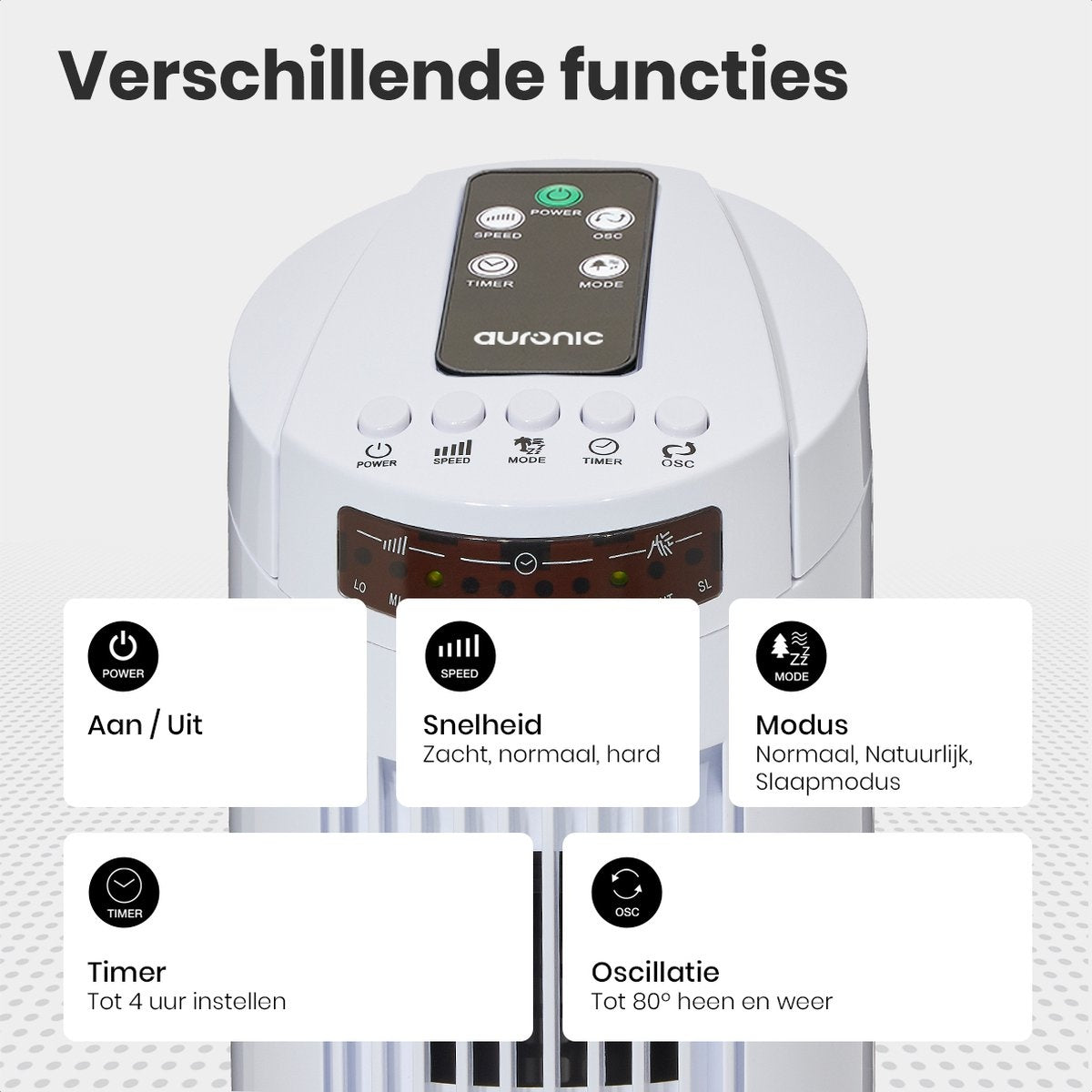 Auronic Torenventilator - Staande Ventilator met Afstandsbediening - Timer - 50W - 45dB - 74cm - Wit