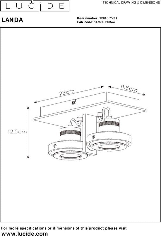 Lucide LANDA Plafondspot - LED Dim to warm - GU10 - 2x5W 3000K/2200K - Wit