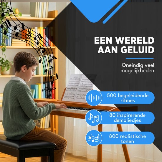 Finesse Digitale Piano - 88 Gewogen Toetsen - met Pedalen & Kruk - Keyboard Piano - Elektrische Piano - Volwassene & Kind