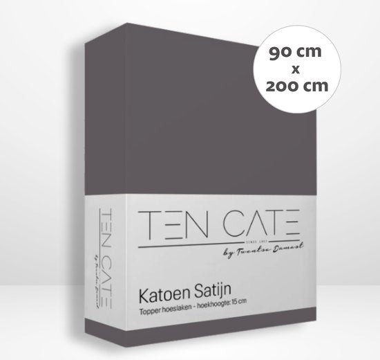 Ten Cate Hoeslaken - Hoeslaken Topper 90x200 - Hoeslaken 90x200 - Geschikt voor Topper 90x200 - Katoensatijn - Topdekmatras 90 x 200 - Hoekhoogte 10 cm - Antraciet
