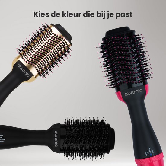 Auronic 3-in-1 Föhnborstel - Airstyler - Lang - Stijl - Krullen - 45 mm Krulborstel - Keramische Magic Brush - 1000W - Zwart/Zwart