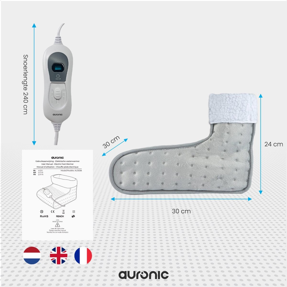 Auronic Elektrische Voetenwarmer - met Timer en Overhittingsbeveiliging - 100W - Grijs