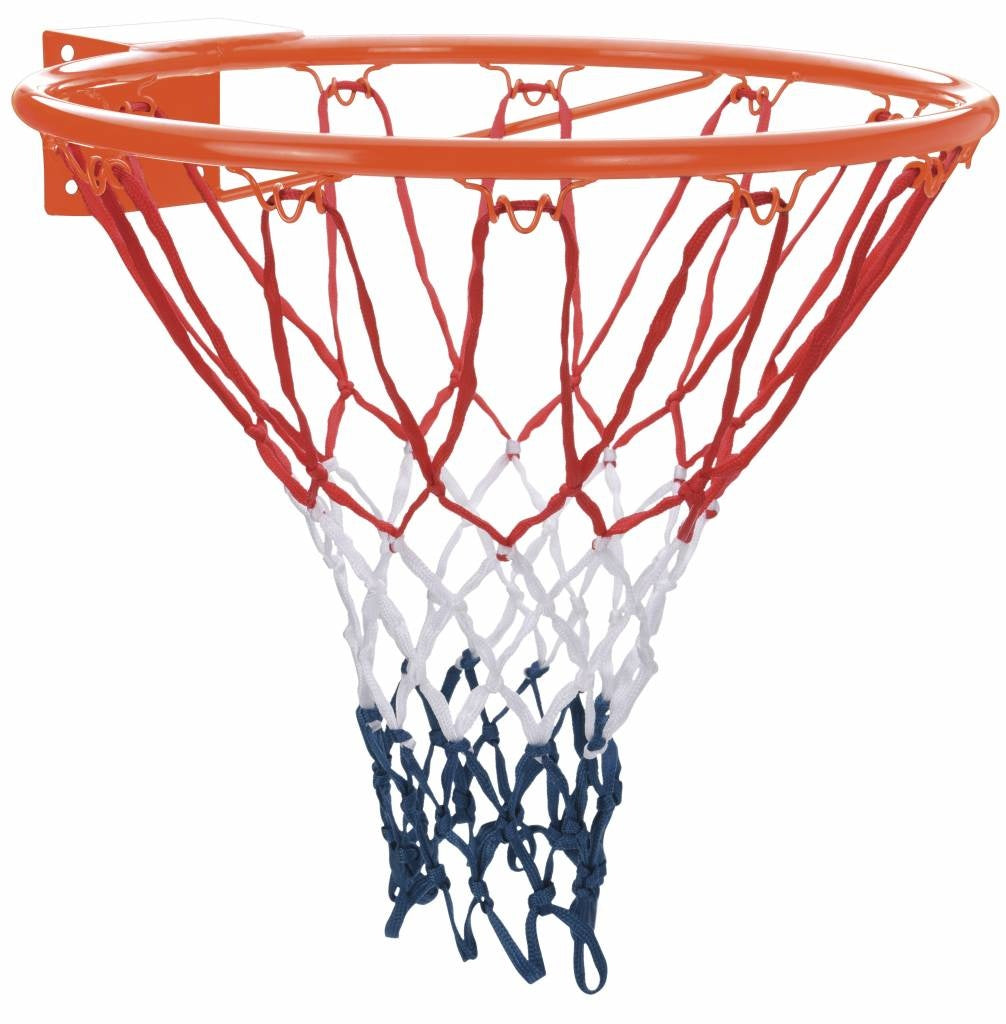 XQmax Luxe Basketbalring Met Net – Voorzien Van Rood Wit Blauw Gekleurd Netje En Officiele Afmetingen En Universeel Bevestigingsmateriaal – Voor Binnen En Buiten – Multi Metaal – 46 x 46 cm