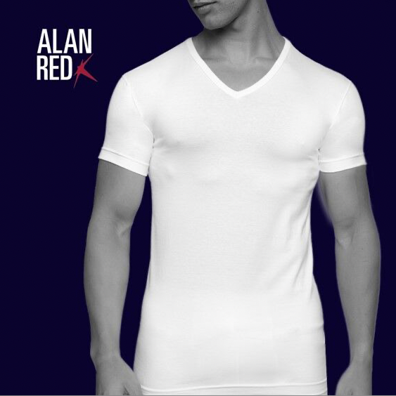 Alan Red - S - Oklahoma T-shirts - 4-pack - V-hals stretch - Wit