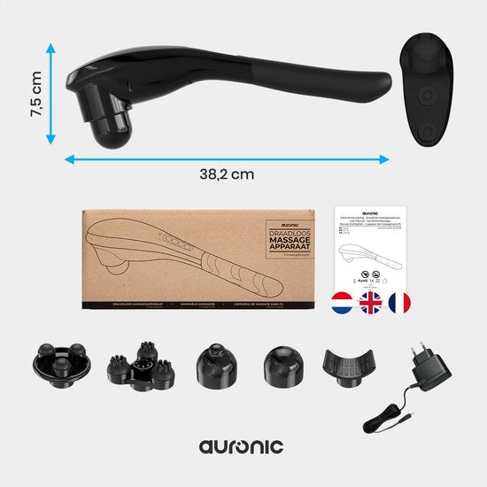 Auronic Massage Apparaat - Nek en Rug - Draadloos - 5 Opzetstukken - Zwart/Grijs