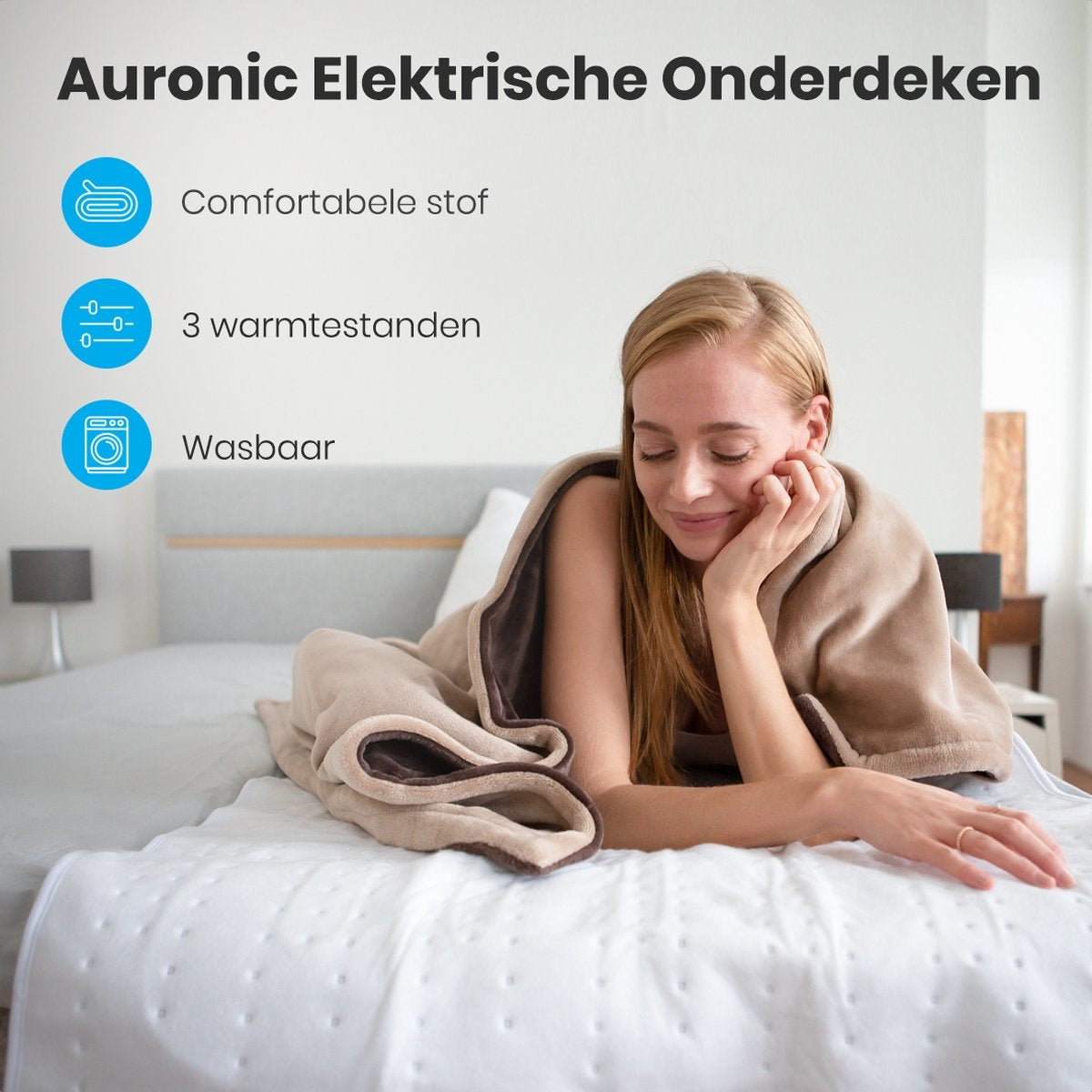Auronic Elektrische Onderdeken - 1 Persoons - 150x80cm - met Hoekelastieken - Wit