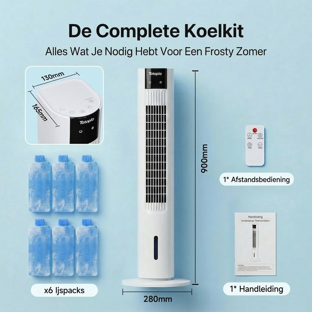 Totopia waterkoelende torenventilator - 70° oscillatie
