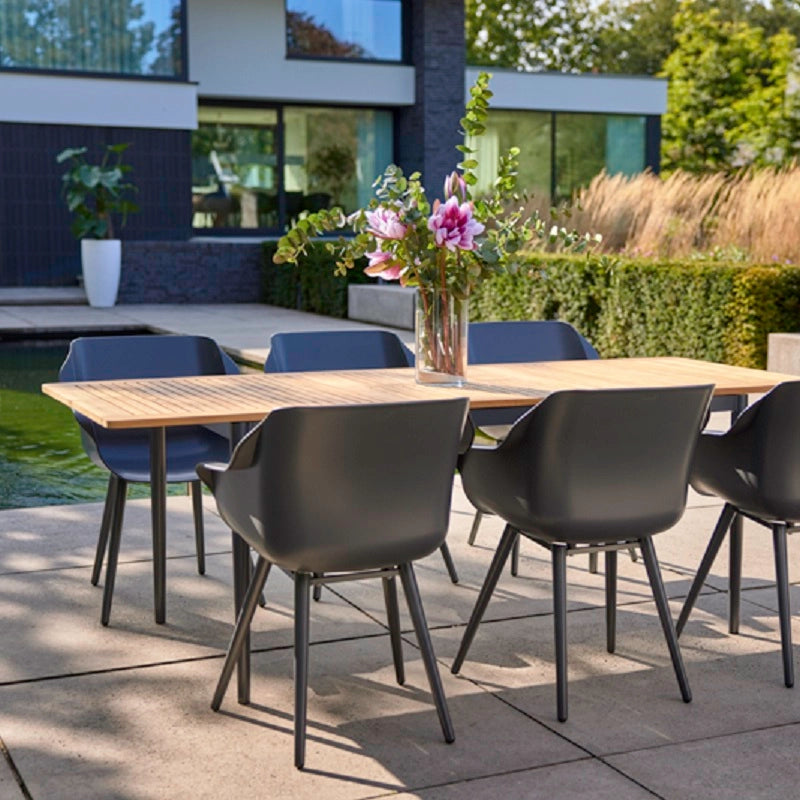 Tuintafel Hartman Silencio - 220 x 90 cm - Natuurlijk Teakhout - Uitklapbaar Blad - Grijs Aluminium Frame