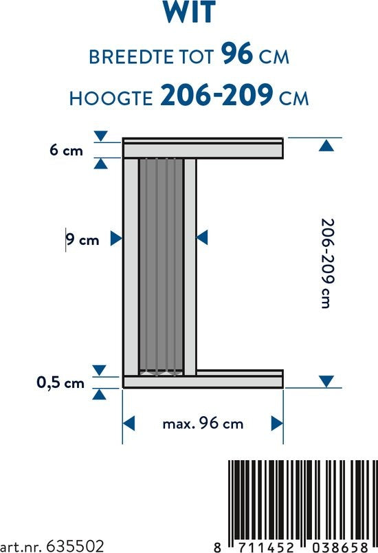 Bruynzeel Plisséhordeur s900 E 96x206-209 wit