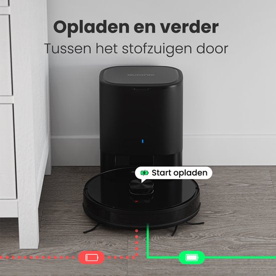 Auronic Robotstofzuiger – Dweilfunctie & Lidar Navigatie – Tot 180 min Gebruiksduur – 4000Pa Zuigkracht – 34,5 x 34,5 x 9,7 cm – Zwart