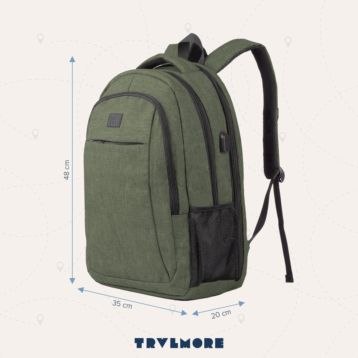 TRVLMORE Rugzak - 36L - 17,3 inch - Laptop Rugtas - Schooltas - Unisex - Spatwaterdicht Groen