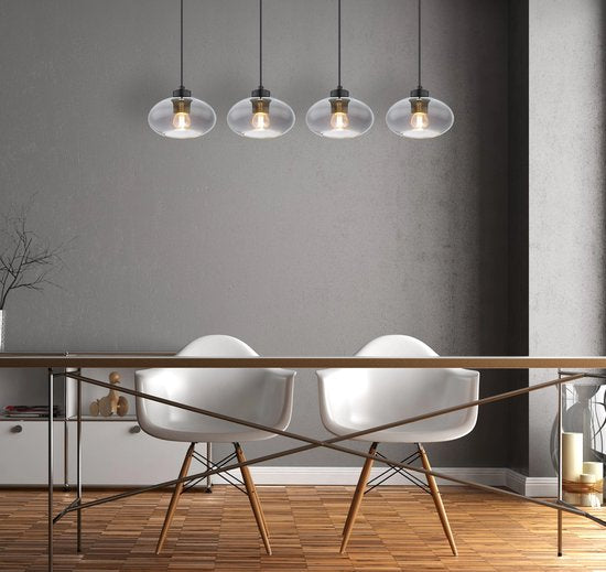 Globo - hanglamp - Shaun - zwart - glas smoke glas - grote eettafellamp - E27 - 15572-4H