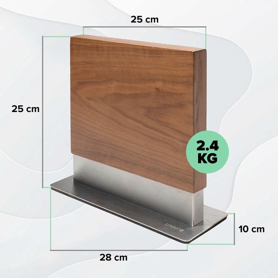 Coninx Vertico Messenblok Magnetisch - Messenmagneet - RVS Voet - Magneet Tweezijdig - Messenblok zonder messen - RVS / Walnoot