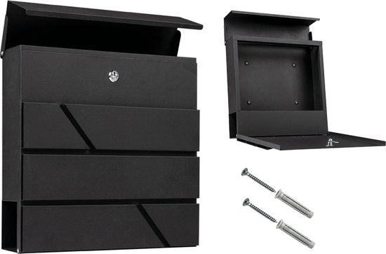 BRASQ Brievenbus Hangend antraciet Deluxe - Wandbrievenbus met Slot en krantenvak - Incl. Montagemateriaal & 2 Sleutels - Postbus - brievenbus - RVS