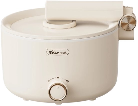 Bear Mini Elektrische Kookpan 1,6L – 2 Warmtestanden – Inklapbare Handgreep & Antiaanbaklaag – Compacte Multicooker met Droogkookbeveiliging