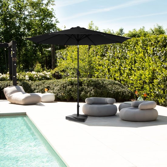VONROC Premium Stokparasol Recanati Ø300cm – Incl. parasolvoet & beschermhoes - Ronde parasol - Kantelbaar – UV werend doek - Zwart