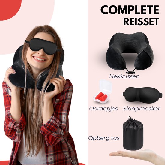 VAIVE Comfort Nekkussen Vliegtuig & Auto - Optimaal Support - Memory Foam - Reiskussen - Plus Slaapmasker & Oordopjes