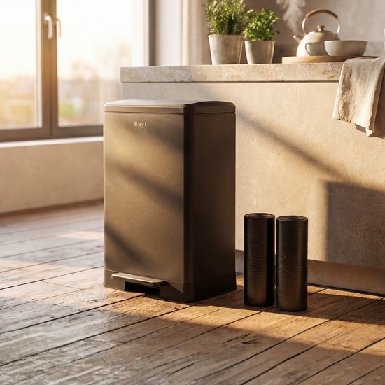 Bayt Prullenbak - Prullenbak 60 Liter - Pedaalemmer 60 liter - Vuilnisbak 60 liter - Afvalbak - Inclusief 2 rollen vuilniszakken - RVS - Zwart