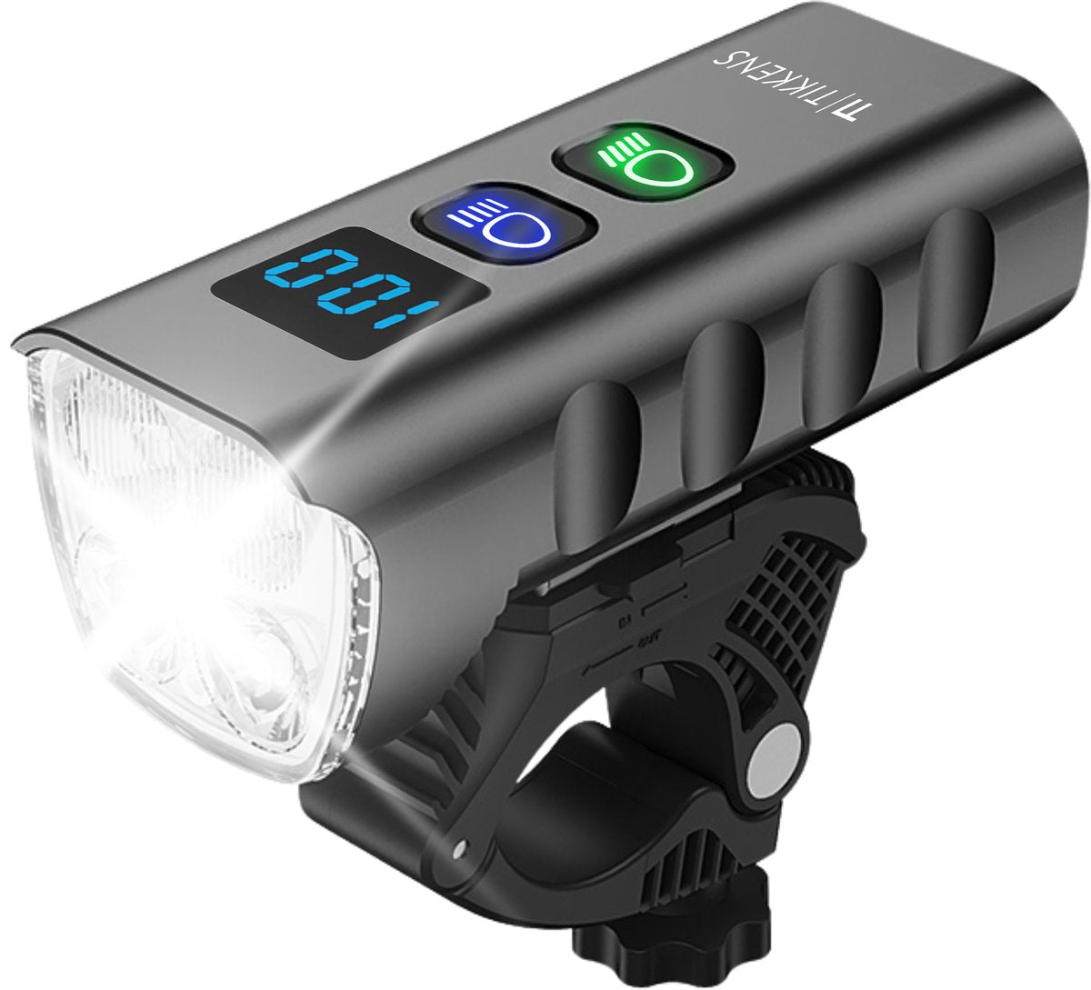 Tikkens LED Fietsverlichting 1600 Lumen - USB-C Oplaadbaar met Powerbank - Waterdicht IP65 - 10 x 4,4 x 4 cm - Zwart