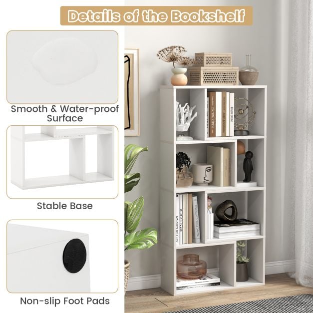 Costway Boekenkast – 8 Open Vakken – 60 x 20 x 120 cm – Wit