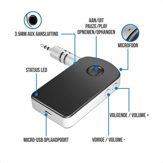 Strex Bluetooth Receiver - BT 5.0 - 3.5MM AUX - Bluetooth Ontvanger - Handsfree Bellen - Bluetooth Audio Receiver - Bluetooth Auto via AUX