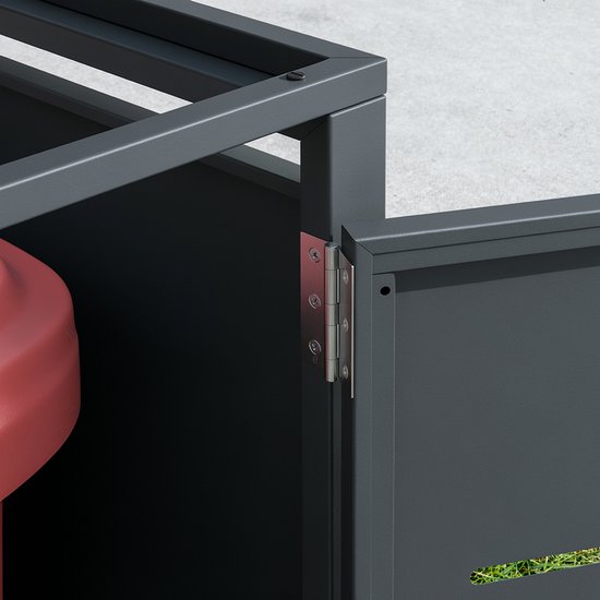 SoBuy Afvalbak Kast - Donkergrijs Metalen Afvalbakkast met Slot en Geperforeerde Deur - Opklapbaar Dak | OGS63-DG