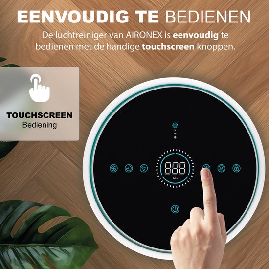 Aironex Luchtreiniger met HEPA filter - 40 m2 - Geschikt voor woonkamer, slaapkamer, kantoor, babykamer- Luchtkwaliteitsindicator - Werkt tegen huisstofmijt, hooikoorts, allergie, stof- Verwijdert 99,97%- Luchtreinigers - Air Purifier