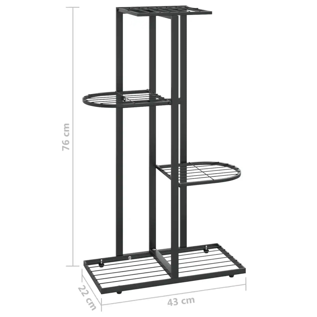 Minghou Plantenstandaard - 4 Niveaus voor 5 Potten - 22,1 × 42,9 × 76 cm - Zwart