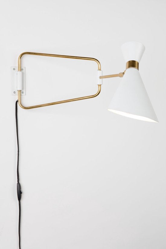 Zuiver Shady Wandlamp Wit - 73x14,5x31 cm - metaal - 180 cm snoerlengte - 25W