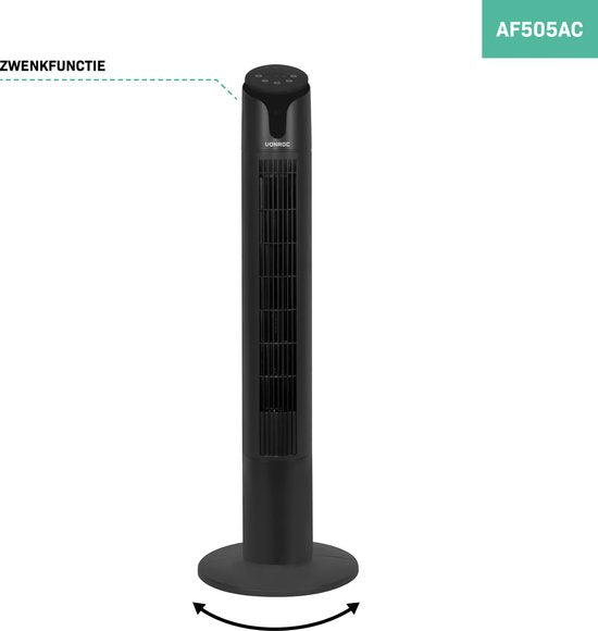 VONROC Luxe Ventilator - Torenventilator – hoogte 110 cm – Incl. afstandsbediening - 3 snelheden – zwenkfunctie - 15 uurs timer - zwart