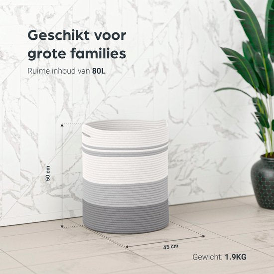 Organess wasmand - Wassorteerder - Opvouwbaar - 80L - Katoen - Wit & Grijs