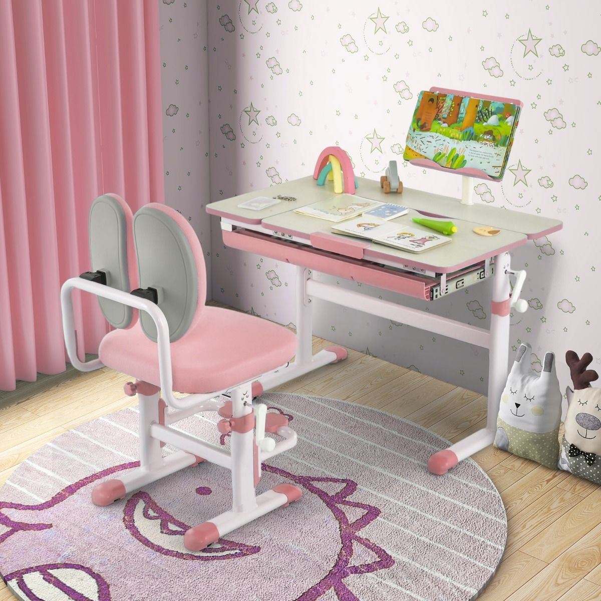 coast Kinderbureau – Hoogte Verstelbaar - Kantelbaar Tafelblad - Met Boekenstandaard & Lade - 80 × 51,5 × 51–73 cm – Roze
