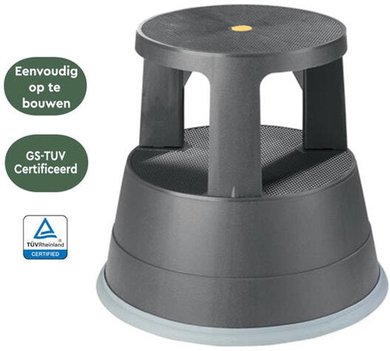BRASQ Opstapkrukje Zwart ST200 - Verrijdbaar - Draagvermogen 150 kg - Opstapkruk - Opstapje - Opstapkrukje volwassenen - Olifantenvoet