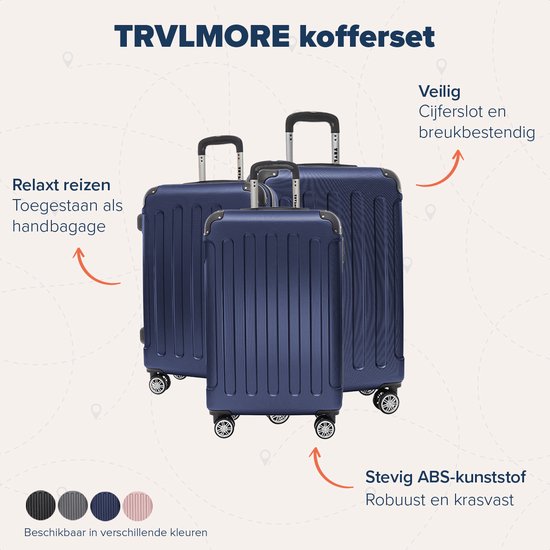 TRVLMORE Kofferset - 3 Delig - 38L Handbagage + 70L en 110L Ruimbagage - Lichtgewicht - Trolley - Reiskoffer Set - Donkerblauw