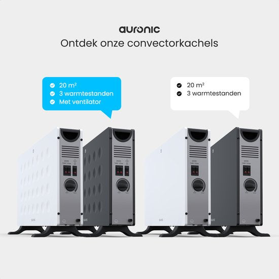 Auronic Convectorkachel - 2000W - Ingebouwde Ventilator - Elektrische Kachel - Met Thermostaat - Heater - Zwart